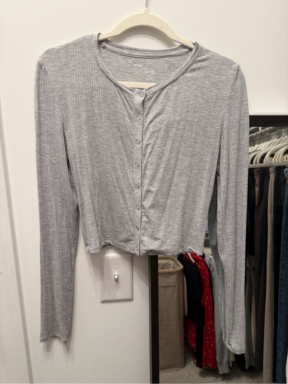 Aerie Gray Ribbed Button-Front Cardigan